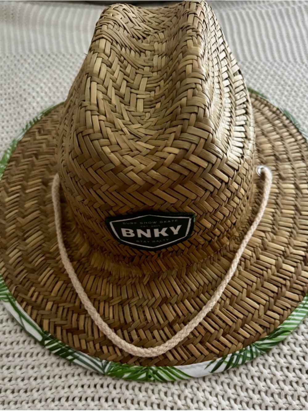 BNKY Kids Straw Sun Hat in Brown with Green Trim